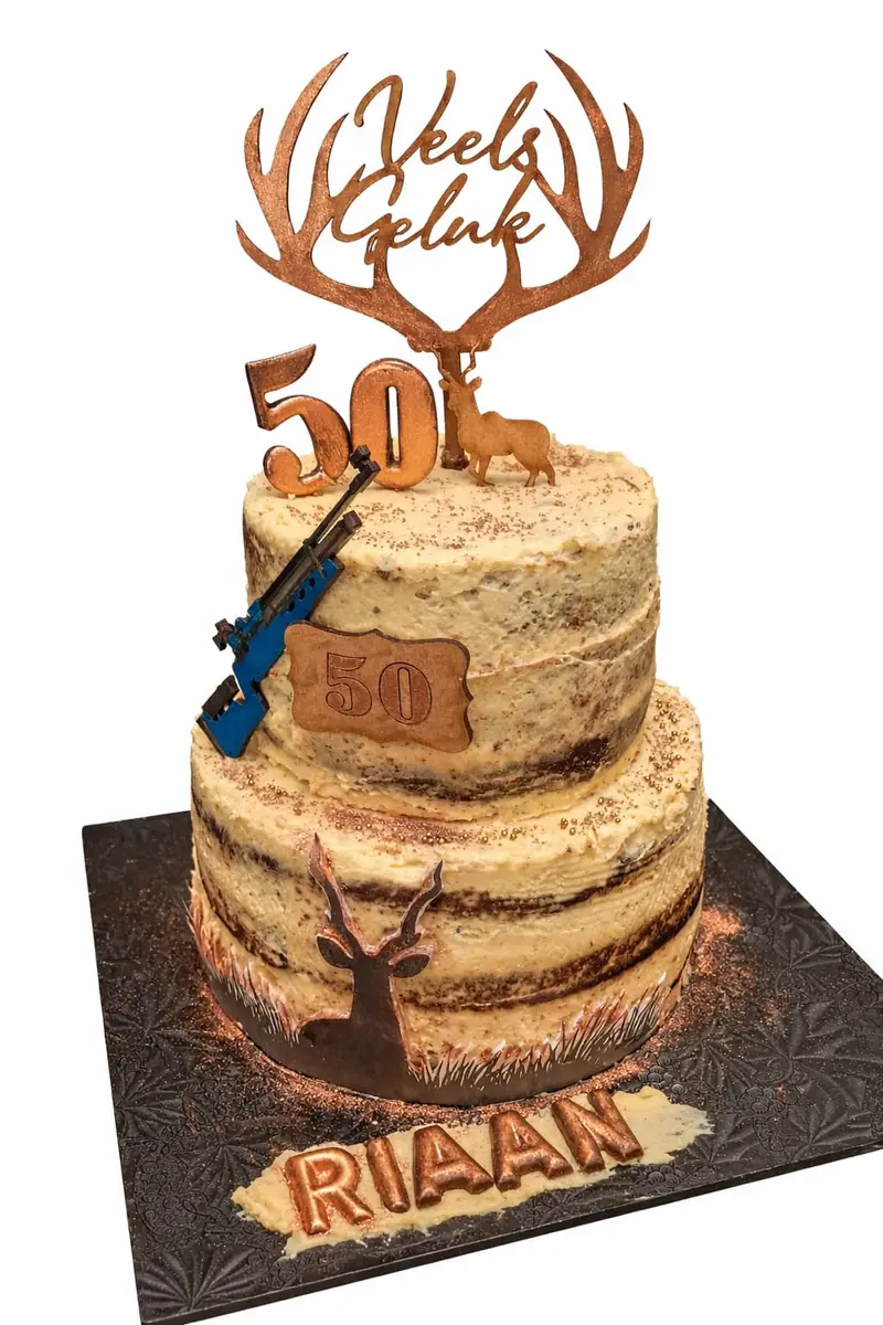 Two-tier custom hunting-theme celebration cake